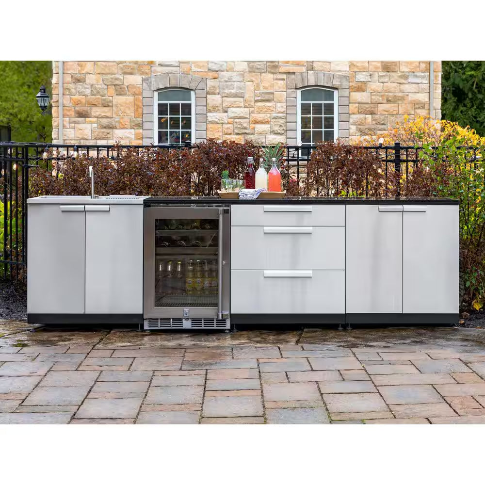 Outdoor Kitchen Stainless Steel 97 In. W X 36.5 In. H X 24 In. D 3-Piece Cabinet Set without Counter Tops