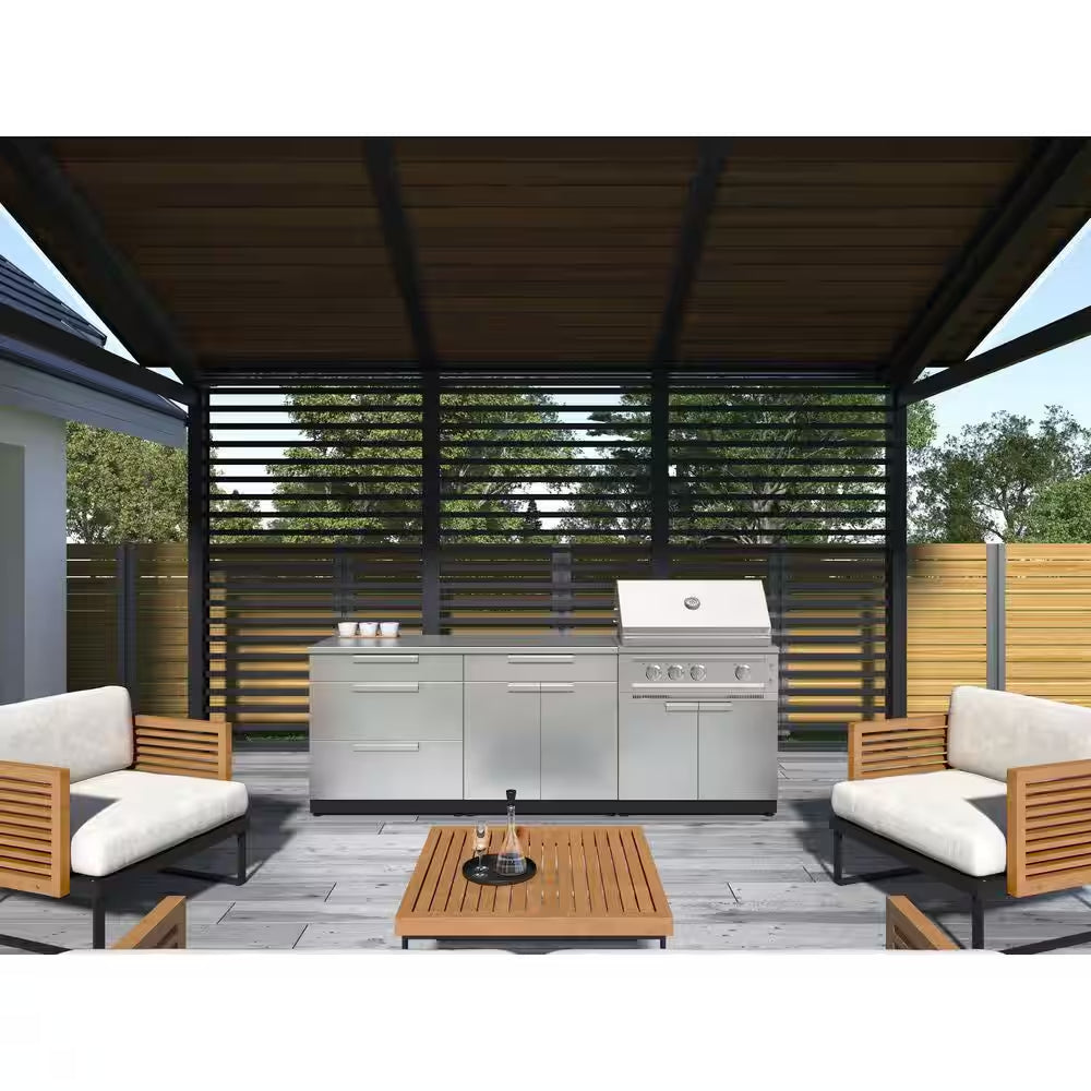 Outdoor Kitchen Stainless Steel 97 In. W X 36.5 In. H X 24 In. D 3-Piece Cabinet Set without Counter Tops