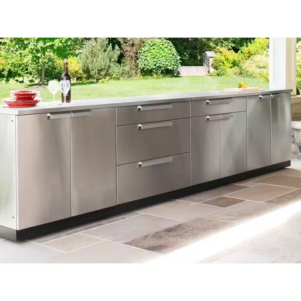 Outdoor Kitchen Stainless Steel 97 In. W X 36.5 In. H X 24 In. D 3-Piece Cabinet Set without Counter Tops