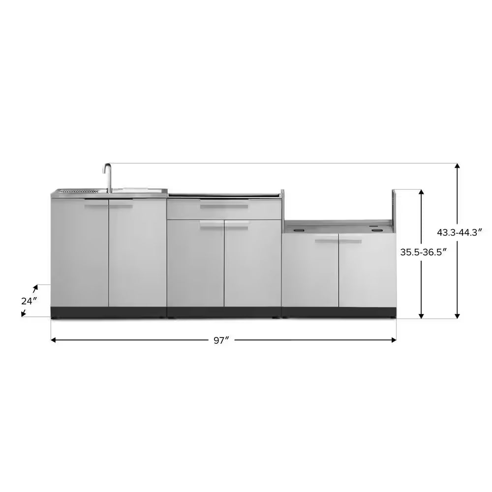 Outdoor Kitchen Stainless Steel 97 In. W X 36.5 In. H X 24 In. D 3-Piece Cabinet Set without Counter Tops
