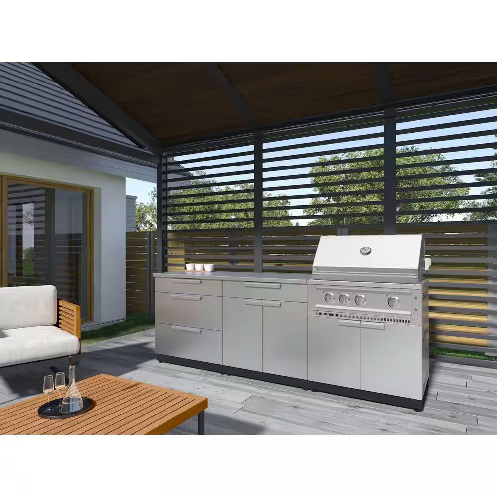 Outdoor Kitchen Stainless Steel 97 In. W X 36.5 In. H X 24 In. D 3-Piece Cabinet Set without Counter Tops