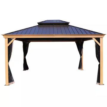 Apollo 12 Ft. X 14 Ft. Wood like Aluminum Hardtop Gazebo with Galvanized Steel Roof and Mosquito Net