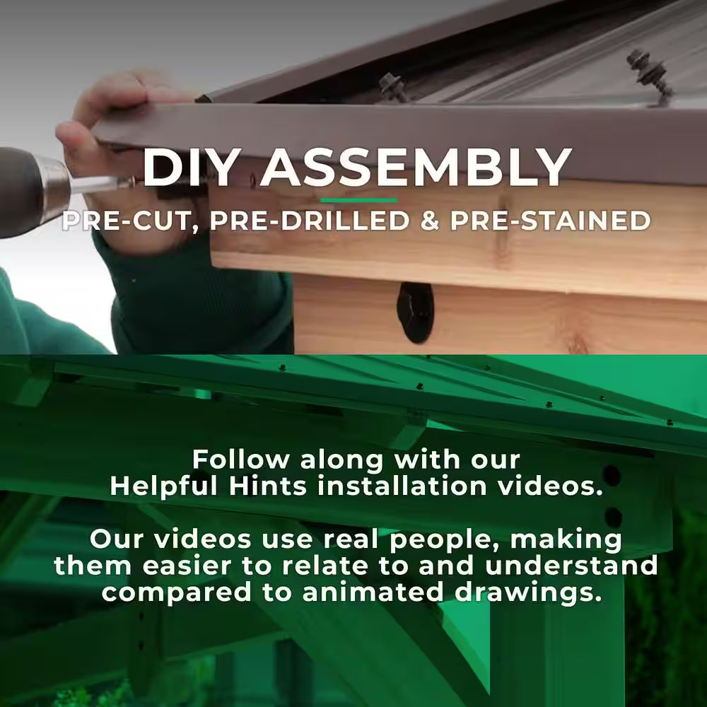 DIY Meridian 12 Ft. X 12 Ft. Cedar Wood Outdoor Gazebo Kit with Hardtop Metal Roof - Permanent Covered Patio Shade